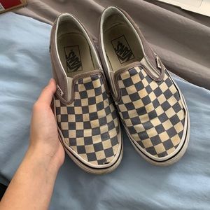 grisaille checkerboard slip on vans
